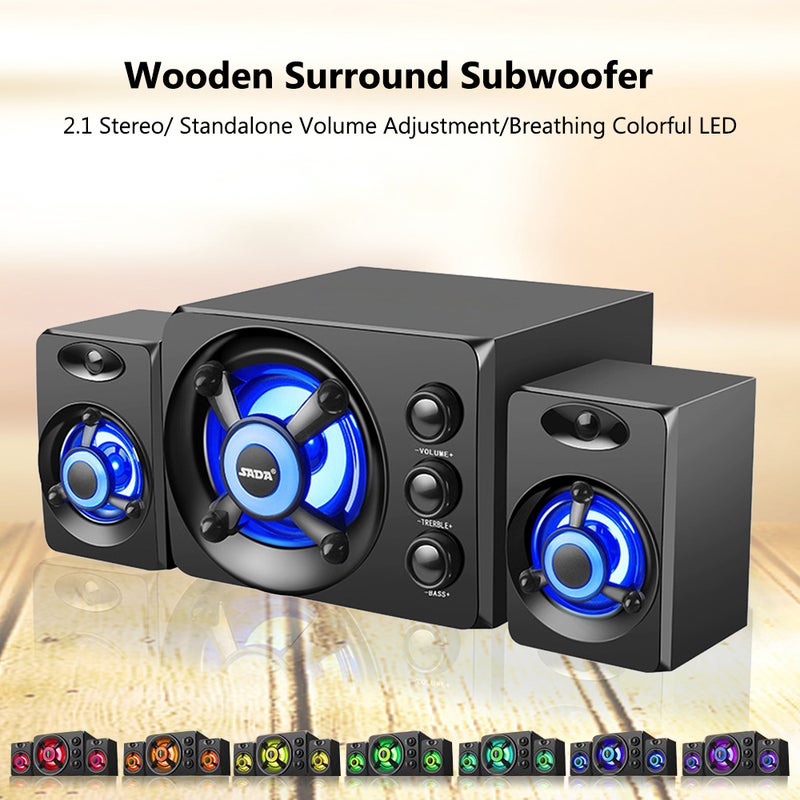 Black D-208 3 in 1 Subwoofer Speaker Set With LED Light for Home, 3.5mm Wired, Super Bass - Image 3