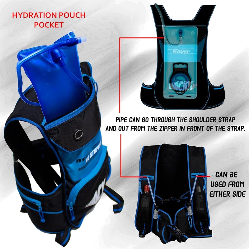 WHACKK Whizz Running Bag |Unisex Camping & Hiking | Hydration Pouch Compartment w. Connecting Water ducts Pockets |Exercise & Fitness|Motorcycle Trekking Outdoor (Blue Black, Medium) - Image 4