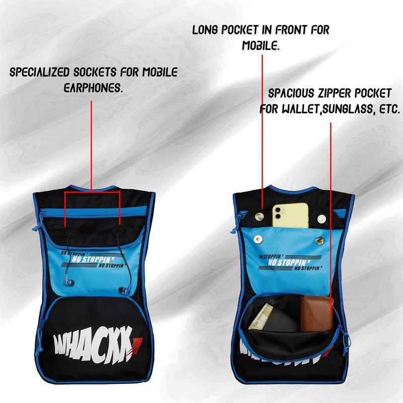 WHACKK Whizz Running Bag |Unisex Camping & Hiking | Hydration Pouch Compartment w. Connecting Water ducts Pockets |Exercise & Fitness|Motorcycle Trekking Outdoor (Blue Black, Medium) - Image 5