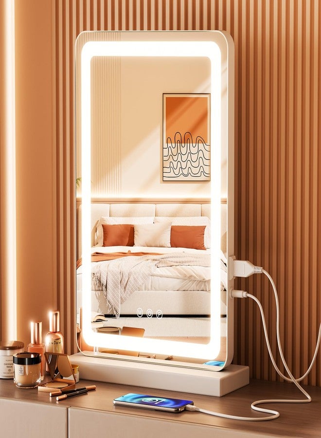 DUMOS 17"x13" LED Vanity Mirror with Lights, Dimmable 3 Color Modes Makeup Mirror with Memory Function, USB Charging, Aluminum Frame, Lighted Mirror for Desk or Bedroom - Image 1