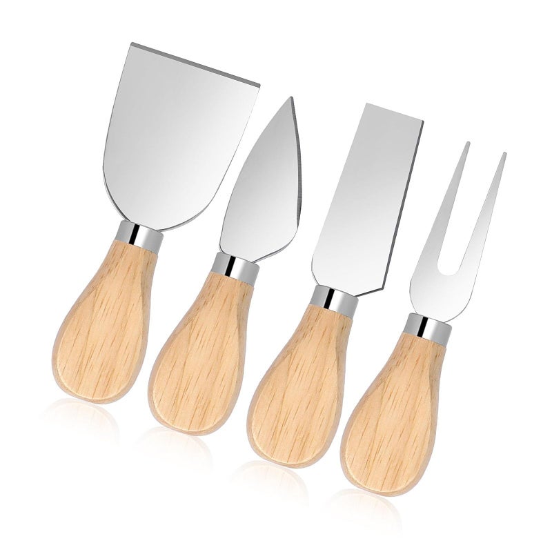 Cheese Knives Set - Stainless Steel Cheese Knives with Oak Wood Handles - Perfect for Cutting Cheese and Bakery - Generic - Image 1