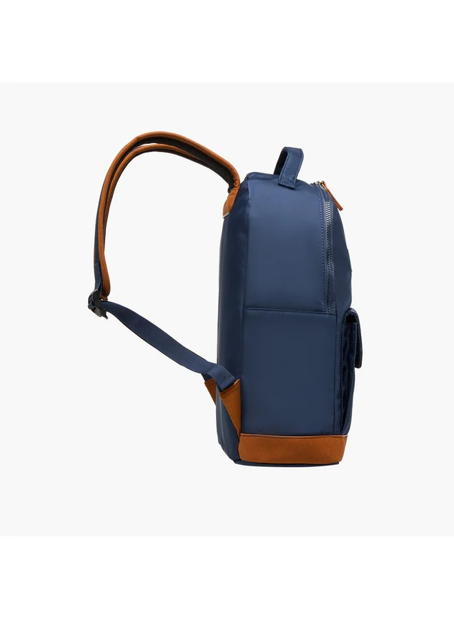 Lee Cooper Women Colourblock Backpack with Zip Closure and Adjustable Strap - 40x15x33 cm