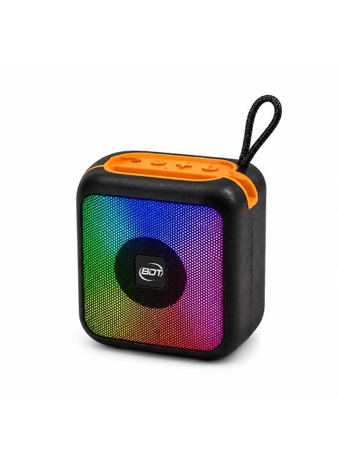 BDT سماعة بلوتوث محمولة BDT موديل AN225 بإضاءة RGB ومدخل USB وفتحة TF وصوت قوي وبطارية قابلة للشحن أسود/برتقالي - Image 1