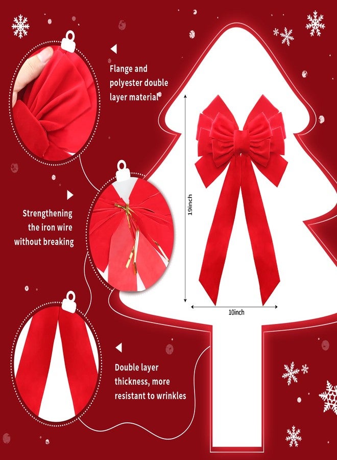 Buart Red Velvet Christmas Bow 19" Long 10" Wide,4 Pcs Holiday Christmas Bows - Image 2