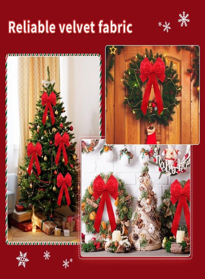 Buart Red Velvet Christmas Bow 19" Long 10" Wide,4 Pcs Holiday Christmas Bows - Image 5