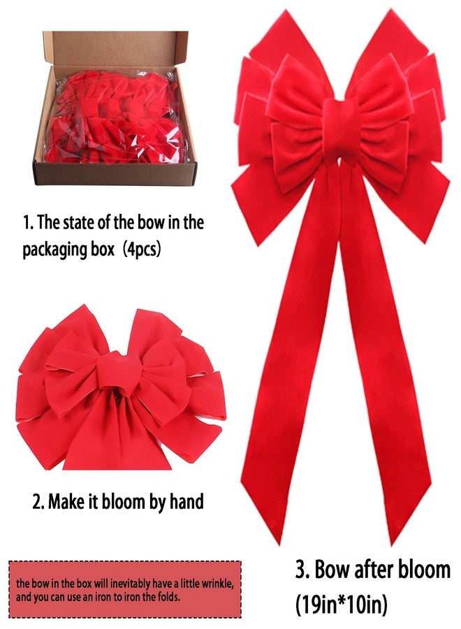 Buart Red Velvet Christmas Bow 19" Long 10" Wide,4 Pcs Holiday Christmas Bows - Image 3