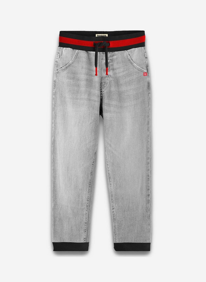 Bonkids Regular Printed Grey Cotton Jeans For Boys Pull On 100 % Cotton  - Image 1