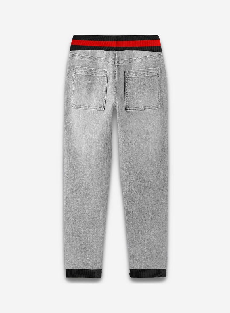 Bonkids Regular Printed Grey Cotton Jeans For Boys Pull On 100 % Cotton  - Image 2