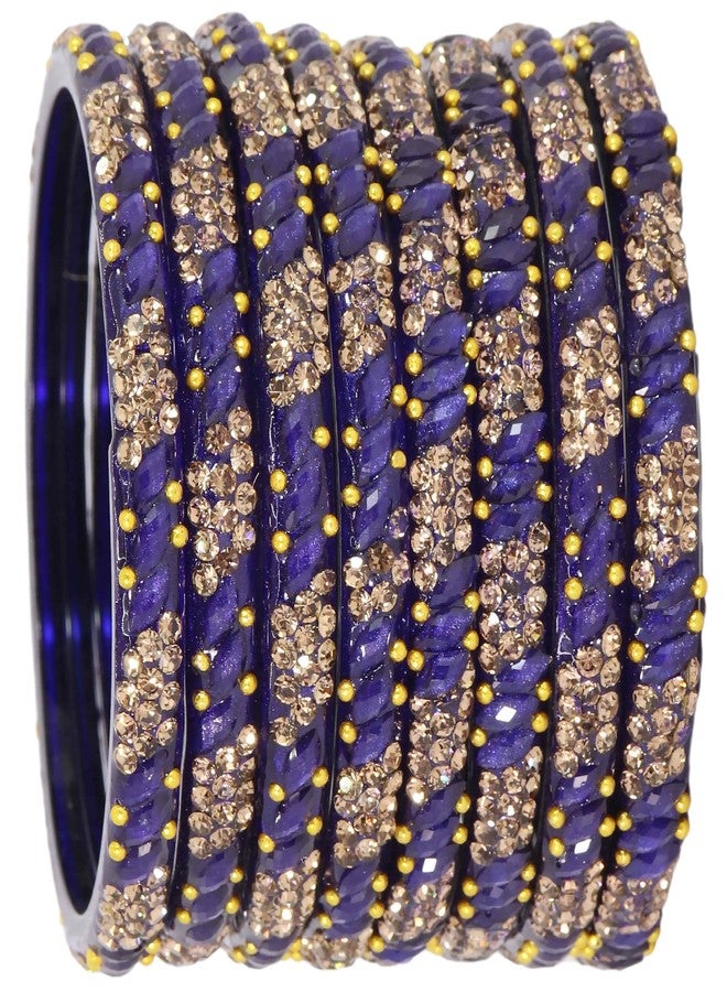 LAVAZZA Designer Glass Bangles Set with Golden Zircon Diamond Stone & Beads Studded For Women & Girls | Glass Kada For Women 2.6 | bangles for women glass | glass kada set-(AB1-KashmaKash-Blue-2.6) - Image 2