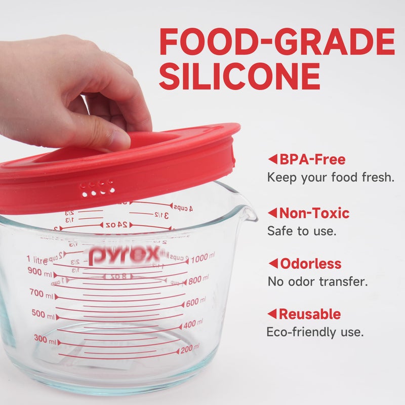 Purekra 3 Pack Silicone Replacement Lids, Respectively Fits Pyrex 1-Cup, 2-Cup & 4-Cup Tempered Glass Liquid Measuring Cups, Reusable & Food-grade Silicone, Dishwasher & Microwave Safe - Image 3