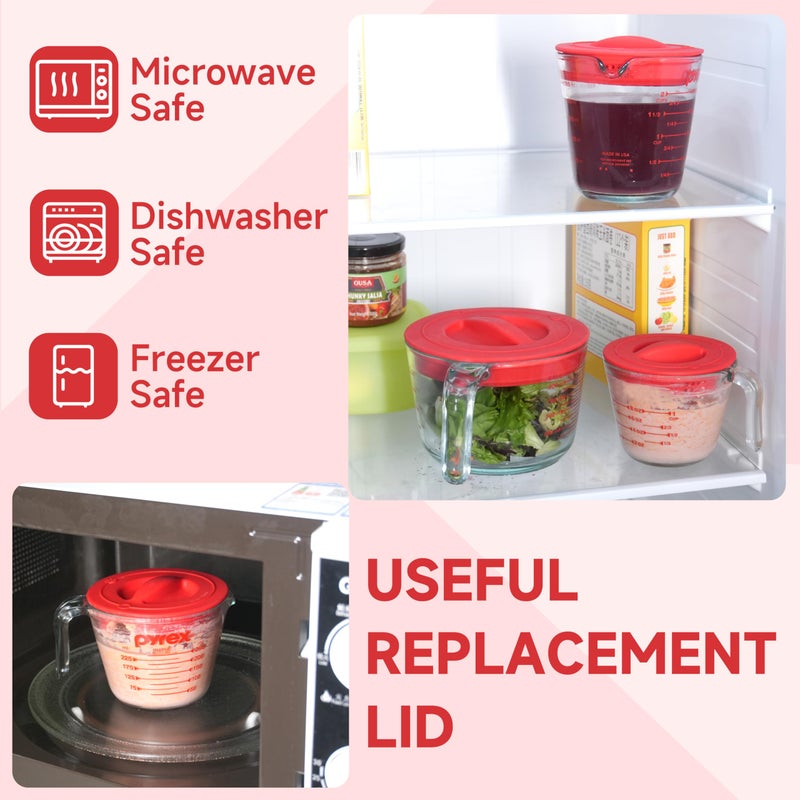 Purekra 3 Pack Silicone Replacement Lids, Respectively Fits Pyrex 1-Cup, 2-Cup & 4-Cup Tempered Glass Liquid Measuring Cups, Reusable & Food-grade Silicone, Dishwasher & Microwave Safe - Image 4