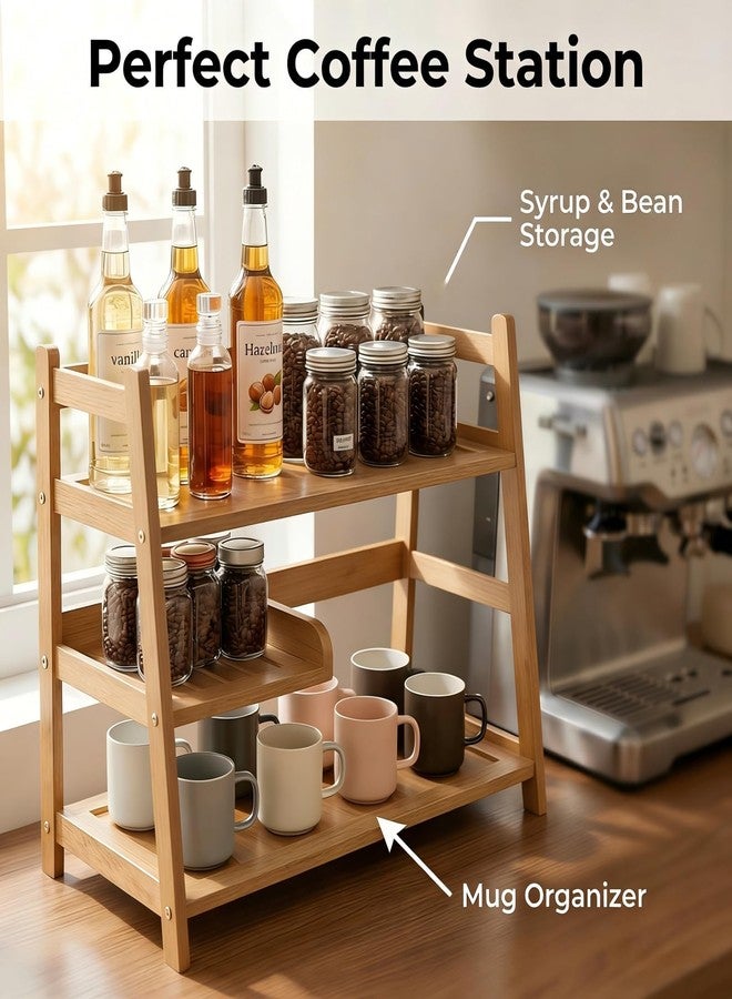 Lnncdsc Matcha Station Organizer - Large Capacity 3-Tier Shelf, Easy to Install for Matcha and Coffee Bar Accessories (wood) - Image 2