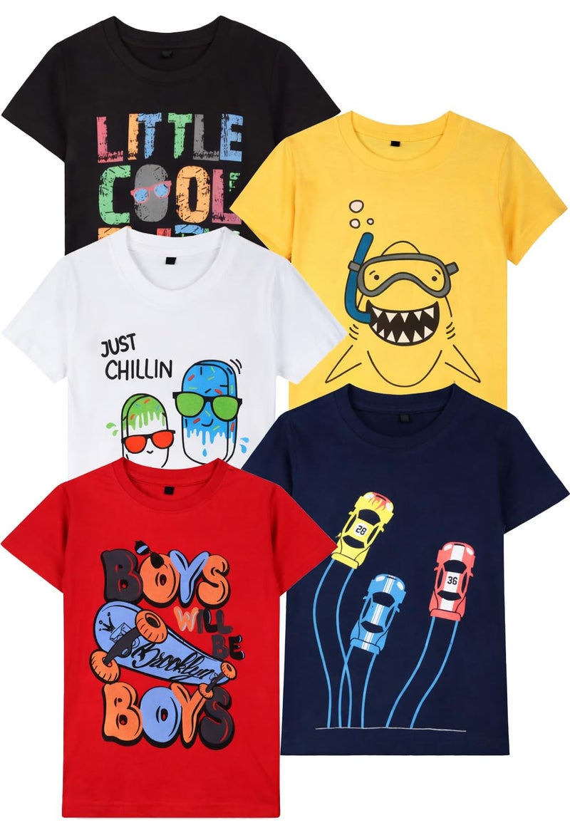 T2F Boy's Cotton Printed Regular Fit T-Shirt (Pack 0f 5) - Image 1