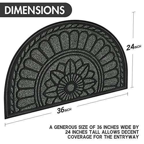 Mibao Half Round Door Mat, Non-Slip Welcome Entrance Way Durable Rubber Low-Profile Heavy Duty Doormat, Half Circle Mats for Garage, Patio, High Traffic Areas, 23.5" x 35.5", Gray - Image 2