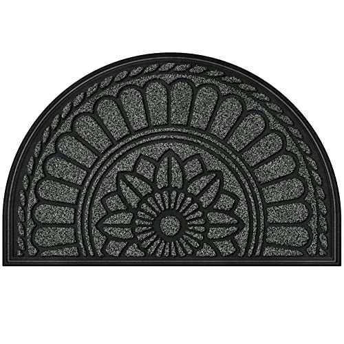 Mibao Half Round Door Mat, Non-Slip Welcome Entrance Way Durable Rubber Low-Profile Heavy Duty Doormat, Half Circle Mats for Garage, Patio, High Traffic Areas, 23.5" x 35.5", Gray - Image 1