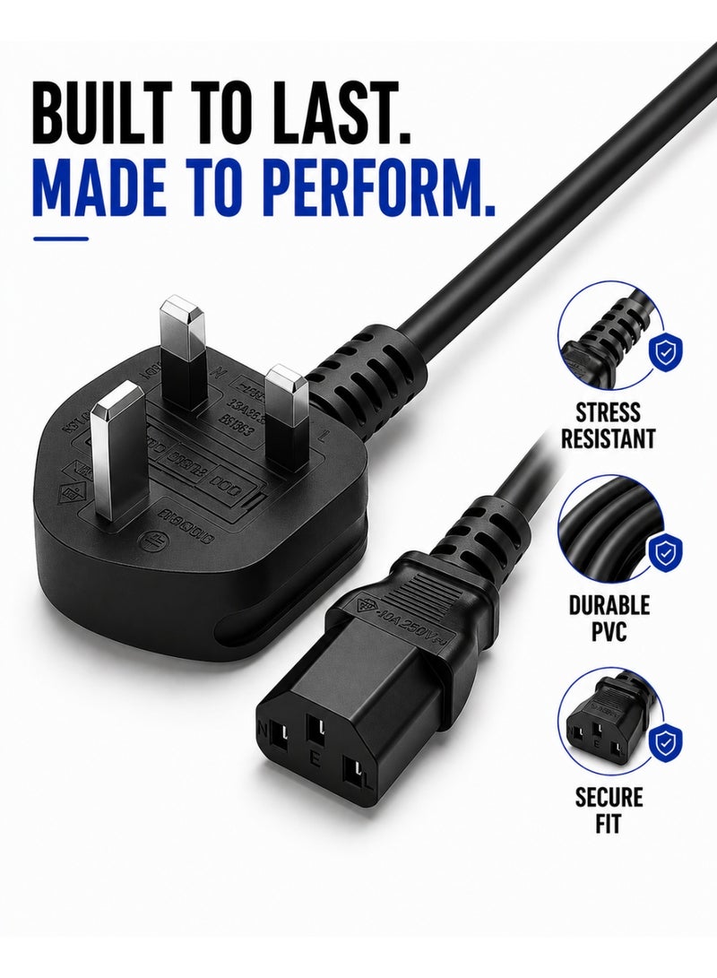 TP-BRIDGE TP Bridge IEC C13 PC Power Cable UK Plug 1.5M | Stable & Reliable Power Cord for PC, Monitor & Printer - Image 4