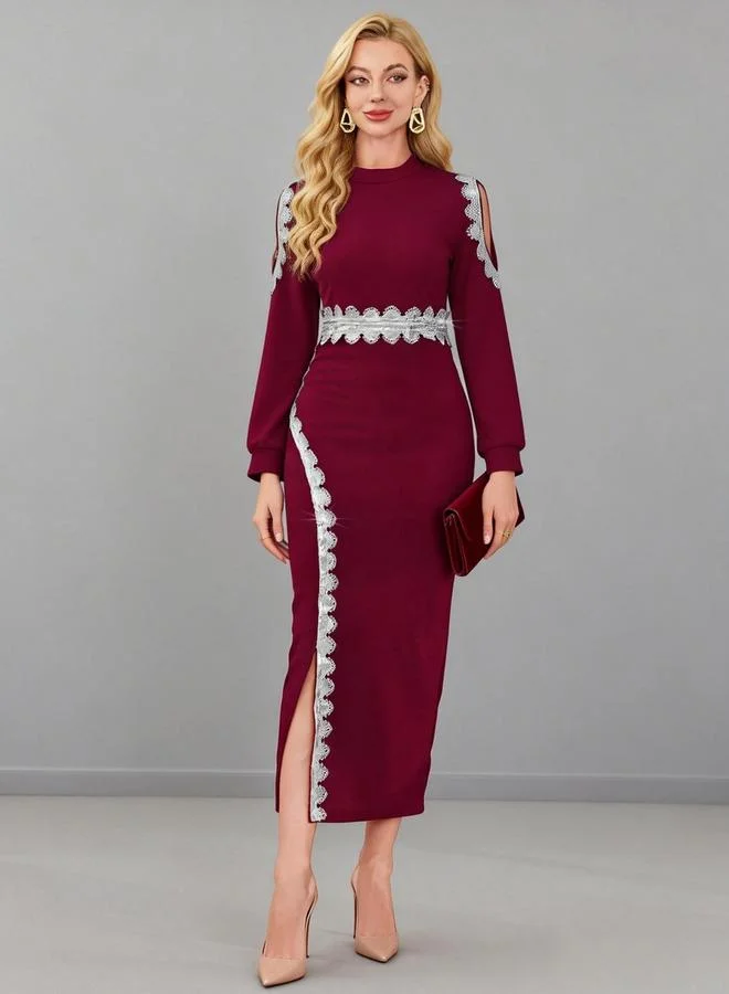 Take Two Burgundy Embellished Bodycon Maxi Dress