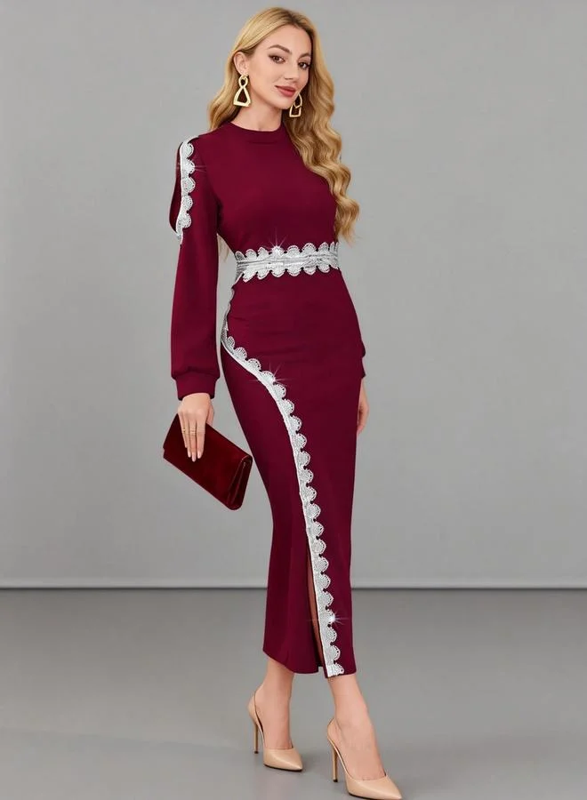 Take Two Burgundy Embellished Bodycon Maxi Dress
