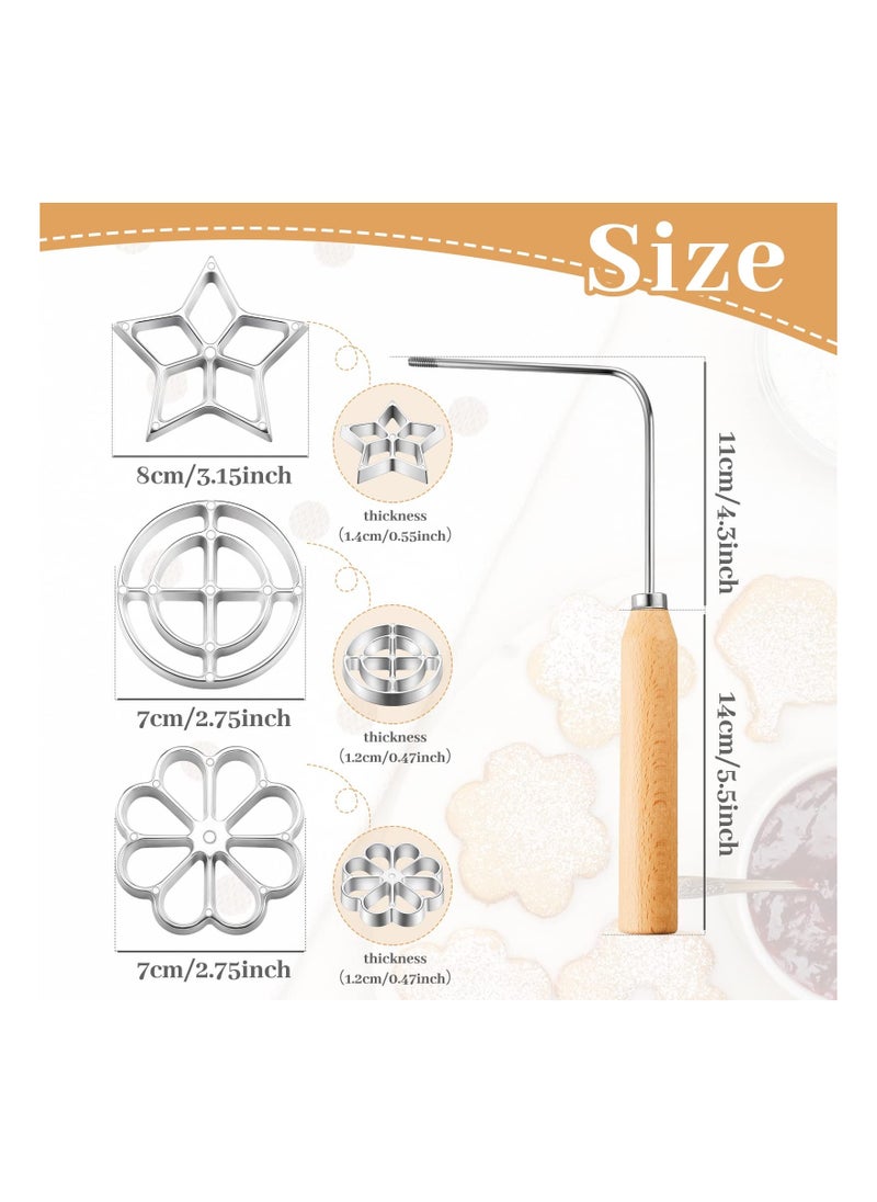 Y&D Mold with Handle Rosette Cookie Tool Aluminium Cast Waffle Molds Set 3 Interchangeable Heads Star Flower Circle for Kitchen Baking Cooking Housewares  - Image 3