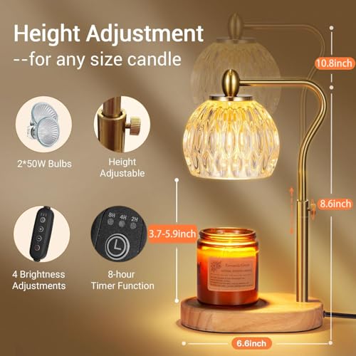 NVRGIUP Candle Warmer, Candle Warmer Lamp with Timer & Dimmer Height Adjustable Scented Candles, with 2 * 50W Bulbs for Home Decor Mothers Day(Gold) - Image 2