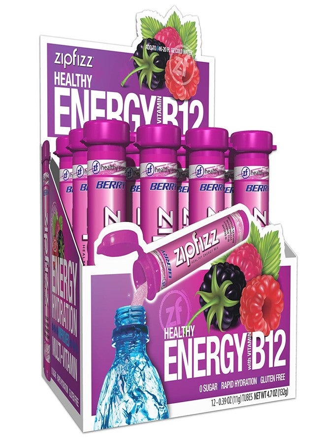 Zipfizz Daily Energy Drink Powder, Berry, 12 Pack | 3-in-1 Sustained Energy, Rapid Hydration, and Essential Vitamins | Sugar-Free | Electrolyte Powder | Contains Vitamin B-12 & Antioxidants - Image 1