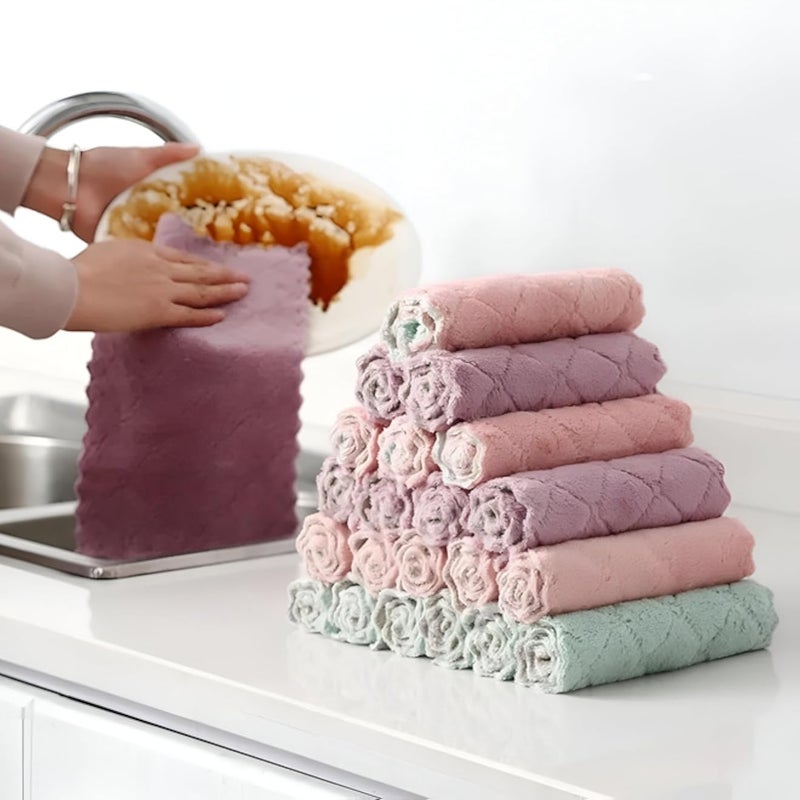 Kitchen Cleaning Cloths - 20 Sets Ultra Soft Coral Fleece Dish Cloths, Perfect for Soaking Up Spills and Quick Drying in Crowded Houses.
