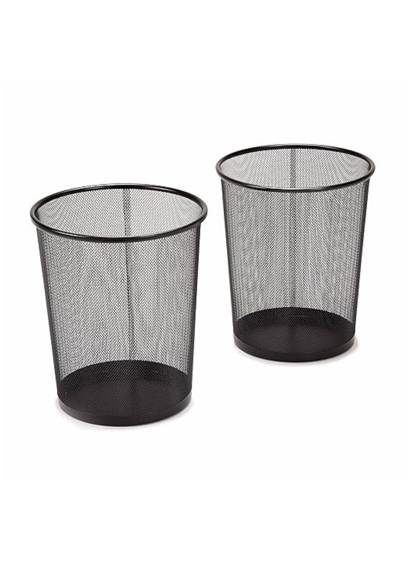 Yuwell 2 Pcs Round Recycling Open Top Mesh Trash Can Waste Basket Without Lid For Home Office College Kitchen And Bathroom Commercial Trash Can Fits Under Desk 28.5X26CM Black  - Image 1