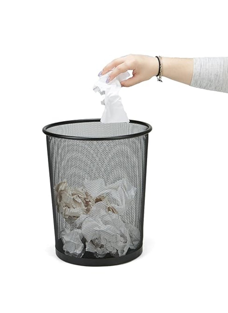 Yuwell 2 Pcs Round Recycling Open Top Mesh Trash Can Waste Basket Without Lid For Home Office College Kitchen And Bathroom Commercial Trash Can Fits Under Desk 28.5X26CM Black  - Image 5