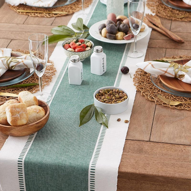 CRAZYWEAVES 100% Cotton Table Runner for 6 Seater Dining Table, Durable with Modern Patterns, Table Cover for Parties and Home Décor, Quick Absorption Handcrafted with Tissles (Green, 182 X 32 cm) - Image 1
