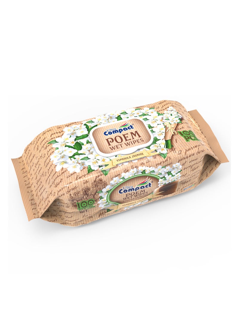 Ultra Compact Espanola Jasmine Poem Wet Wipes: Fragrant Care Pack - 100pcs  - Image 1