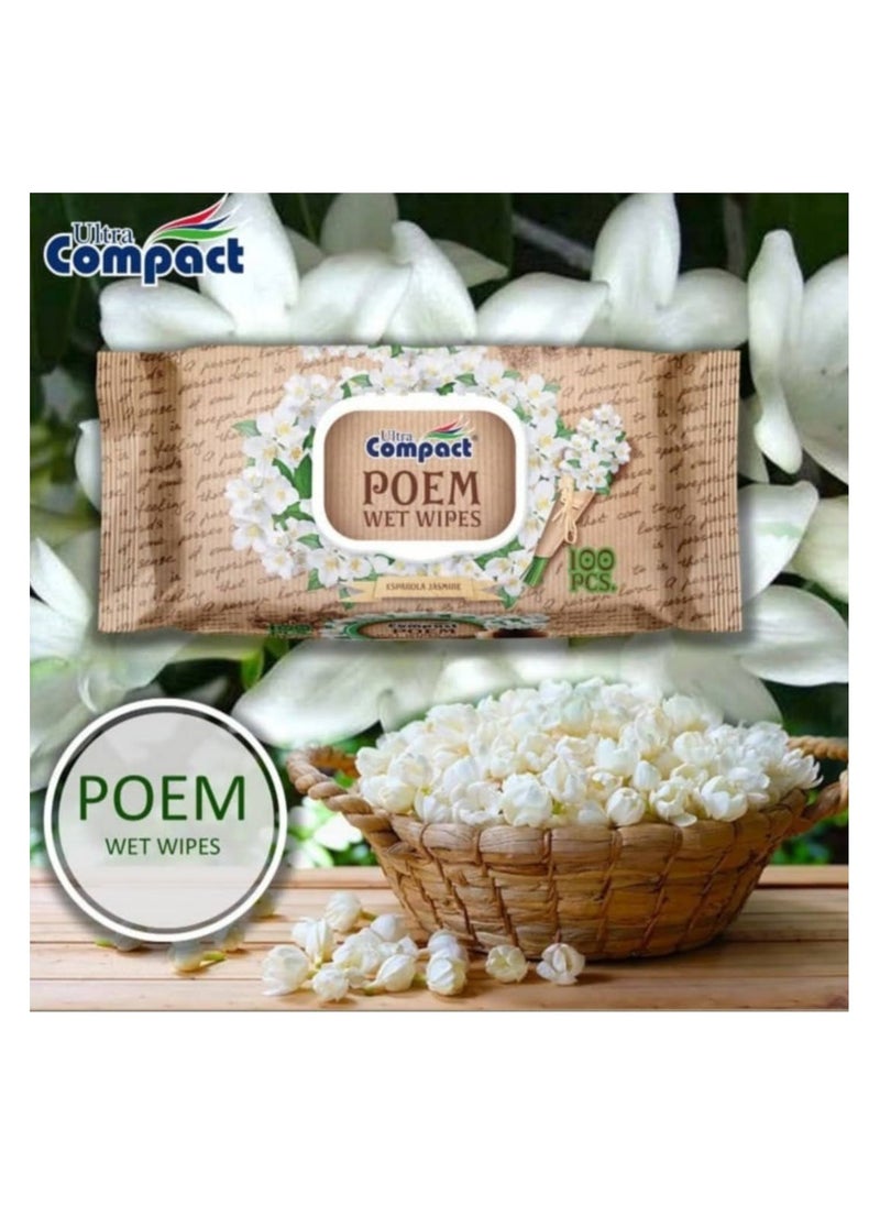 Ultra Compact Espanola Jasmine Poem Wet Wipes: Fragrant Care Pack - 100pcs  - Image 3