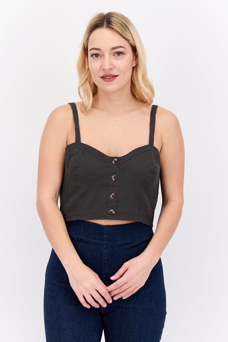 LUCKY BRAND Women Sweetheart Sleeveless Plain Tank Top, Dark Grey - Image 1