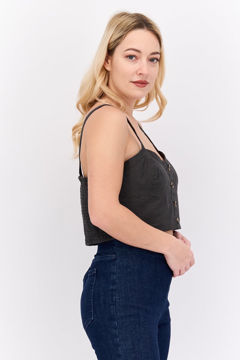 LUCKY BRAND Women Sweetheart Sleeveless Plain Tank Top, Dark Grey - Image 4