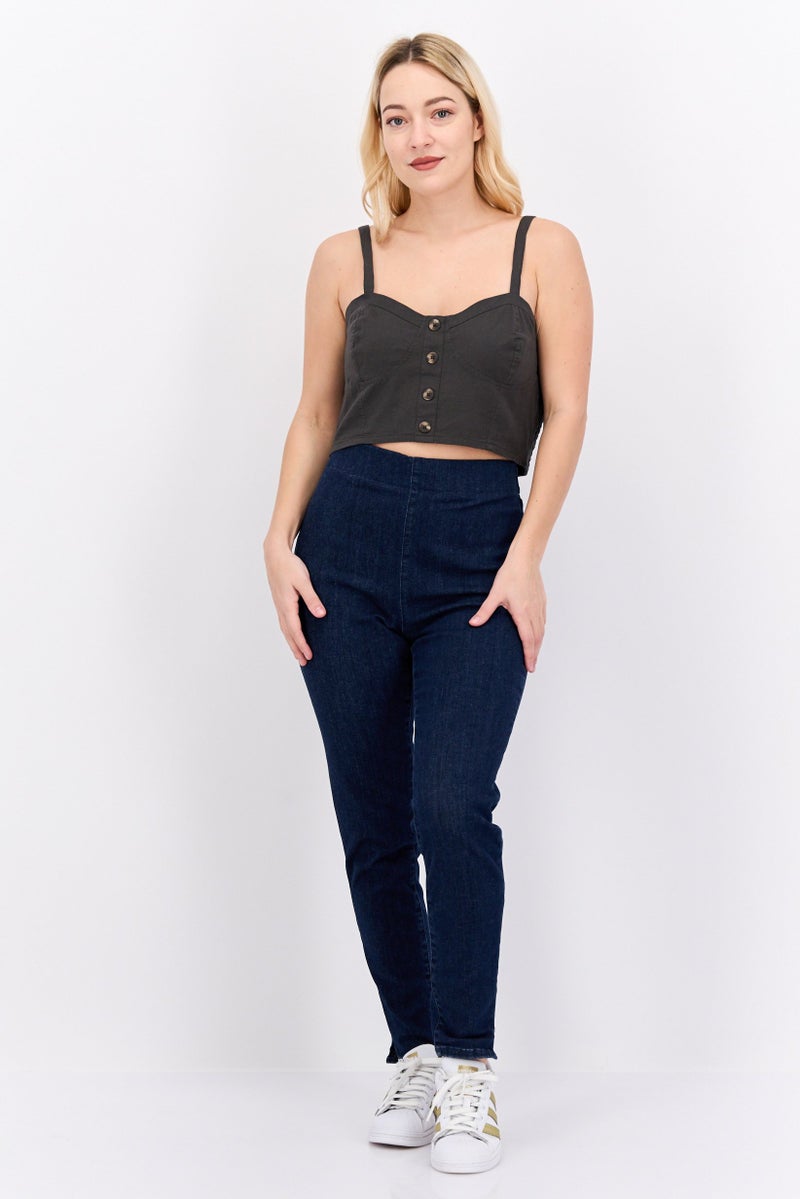 LUCKY BRAND Women Sweetheart Sleeveless Plain Tank Top, Dark Grey - Image 3