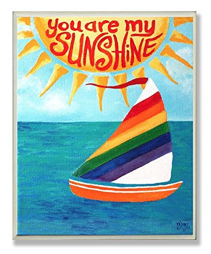Stupell Industries The Kids Room by Stupell You are My Sunshine Rainbow Sailboat Rectangle Wall Plaque, 11 x 0.5 x 15, Proudly Made in USA - Image 1