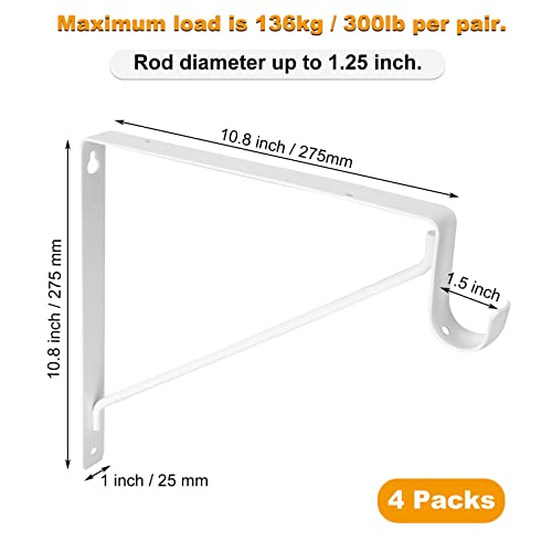 APACALI 4 Pack Heavy Duty Closet Rod Brackets Holder 11 x 11 x 1 Inch White Closet Rod Support Bracket Black Steel Closet Rod Holders for Hanging Clothes Rod Support Brackets (White - 4Pack) - Image 2