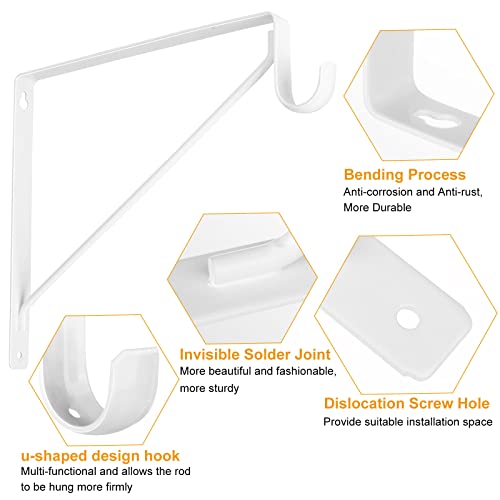 APACALI 4 Pack Heavy Duty Closet Rod Brackets Holder 11 x 11 x 1 Inch White Closet Rod Support Bracket Black Steel Closet Rod Holders for Hanging Clothes Rod Support Brackets (White - 4Pack) - Image 3