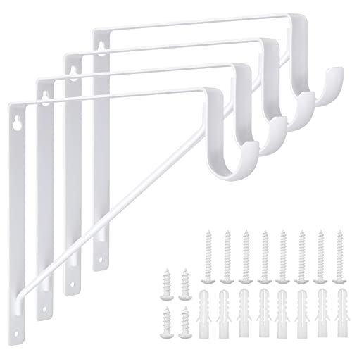 APACALI 4 Pack Heavy Duty Closet Rod Brackets Holder 11 x 11 x 1 Inch White Closet Rod Support Bracket Black Steel Closet Rod Holders for Hanging Clothes Rod Support Brackets (White - 4Pack) - Image 1