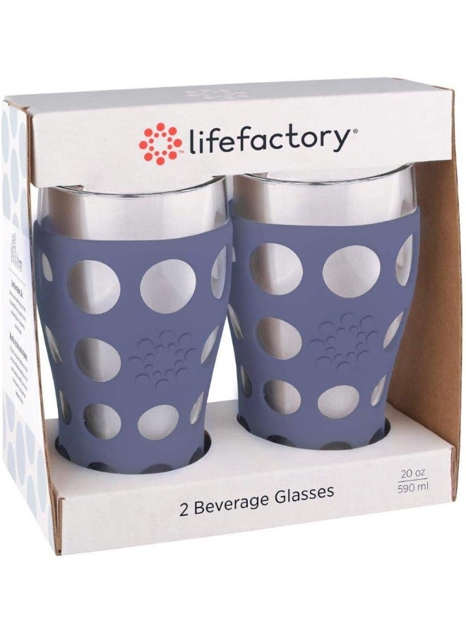 Lifefactory 20-Ounce BPA-Free Indoor/Outdoor Protective Silicone Sleeve Beverage Glass, 2-Pack, Dusty Purple - Image 2