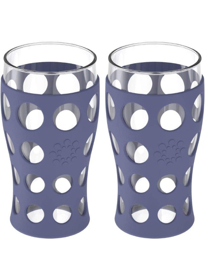 Lifefactory 20-Ounce BPA-Free Indoor/Outdoor Protective Silicone Sleeve Beverage Glass, 2-Pack, Dusty Purple - Image 1