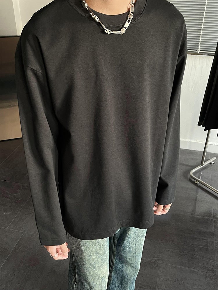 Heavy Long-Sleeved T-Shirt Boys Thin Sweater Solid Color Inner Base Shirt Trendy Brand Loose Round Neck Top - Image 5