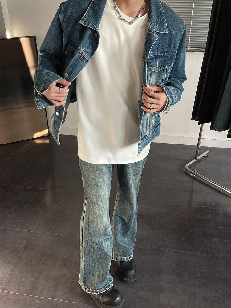 Heavy Long-Sleeved T-Shirt Boys Thin Sweater Solid Color Inner Base Shirt Trendy Brand Loose Round Neck Top - Image 4