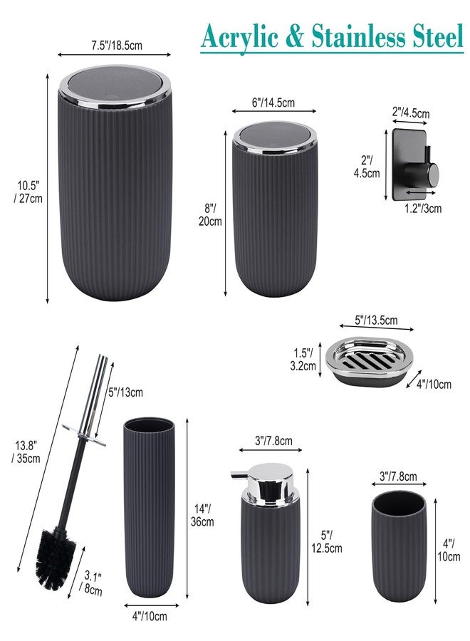 Boperzi Bathroom Accessories Set Complete: 8pc Bathroom Accessory Set with Trash Can 2pc for Floor/Counter, Toilet Brush, Soap Dispenser, Toothbrush Holder, Adhesive Hook, Grey Modern Bathroom Set - Image 2