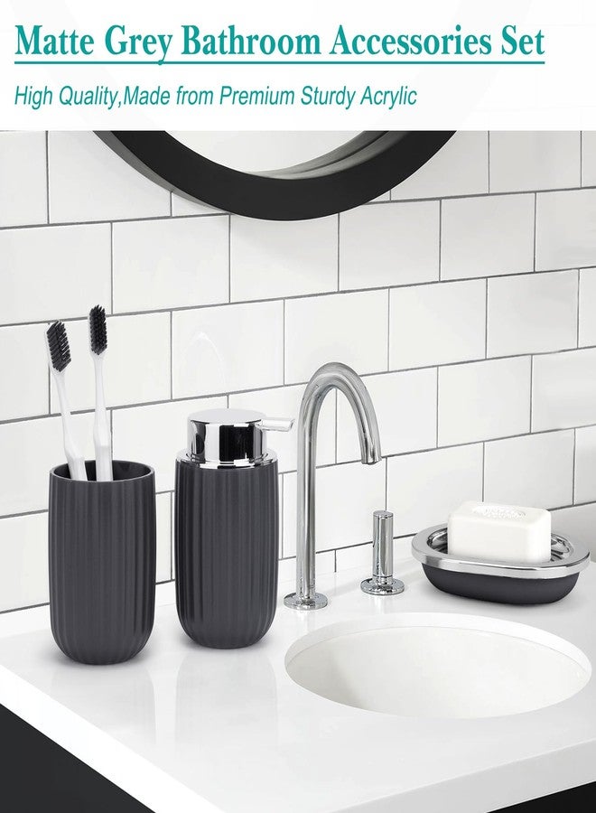 Boperzi Bathroom Accessories Set Complete: 8pc Bathroom Accessory Set with Trash Can 2pc for Floor/Counter, Toilet Brush, Soap Dispenser, Toothbrush Holder, Adhesive Hook, Grey Modern Bathroom Set - Image 5