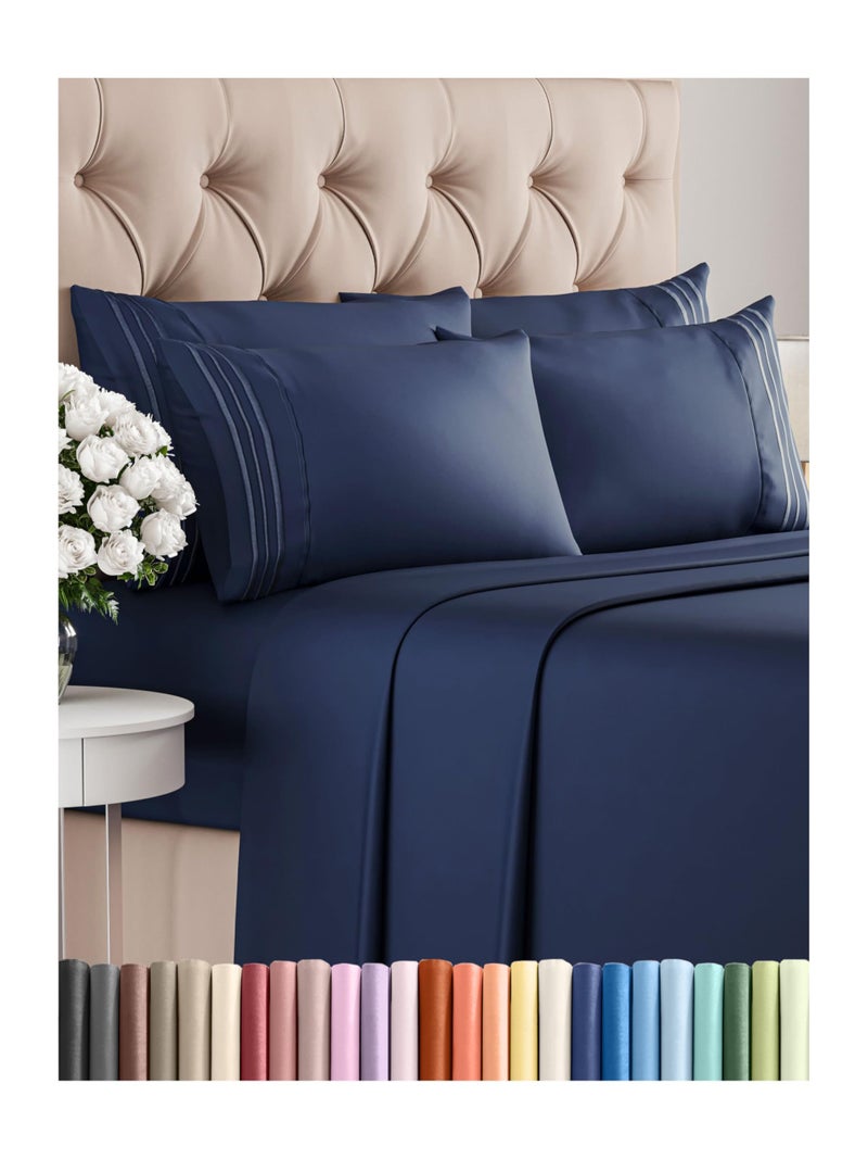 CGK Unlimited King 6 Piece Sheet Set  Comfy Breathable  Cooling  Hotel Luxury Bedding for Women Men Kids  Teens  1 Flat  1 Fitted Sheet  4 Pillowcases w Deep Pockets  Soft and Wrinkle Free  Navy Blue