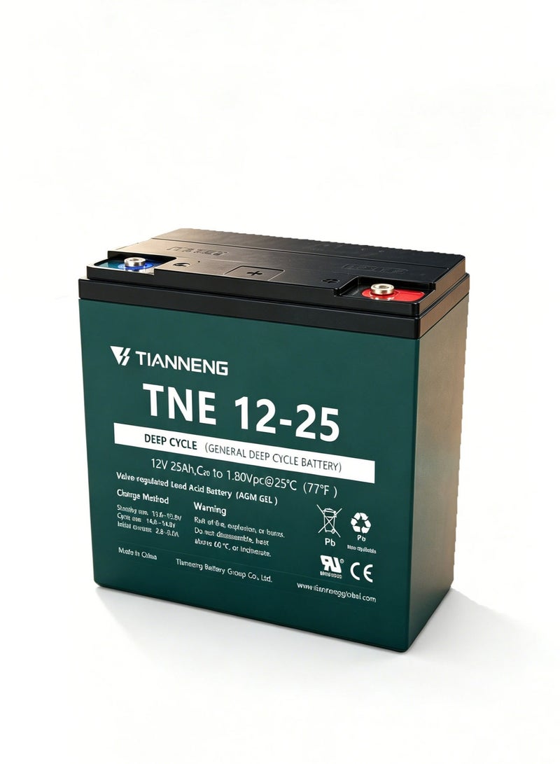 1-Pack 12V 25Ah lead-acid gel cycle batteries, rechargeable over 2000 times, suitable for Electric scooter、E-bike、solar、wind energy systems、 lighting、 electric toy cars、fish finders、 with a built-in 25A battery management system - Image 1