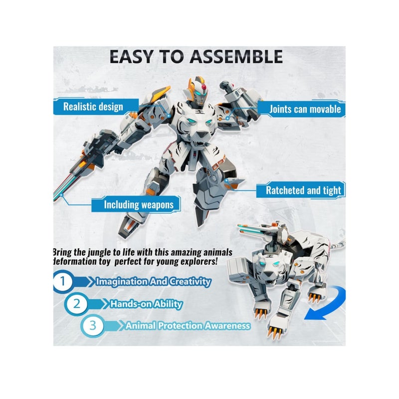 SOLARAE Animal Transforming Robot Toys, Robot Action Figures, Tiger Action Figure for Kids Deformation Assembly Robot for Boys & Girls Ages 6 7 8 9 10, Birthday Gifts, Graduation Gifts, School Gifts - Image 3