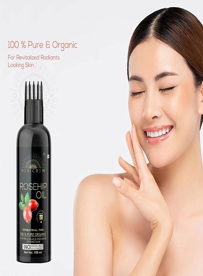 Desicrew Rosehip Oil - WITH COMB APPLICATOR - Cold Pressed - For Face, Nails, Hair and Skin 100mL Pack of 3 Bottle 300ml Hair Oil (300 ml) - Image 3