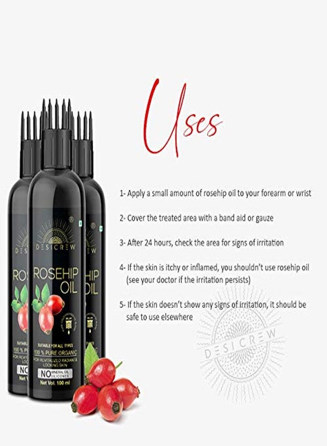 Desicrew Rosehip Oil - WITH COMB APPLICATOR - Cold Pressed - For Face, Nails, Hair and Skin 100mL Pack of 3 Bottle 300ml Hair Oil (300 ml) - Image 4
