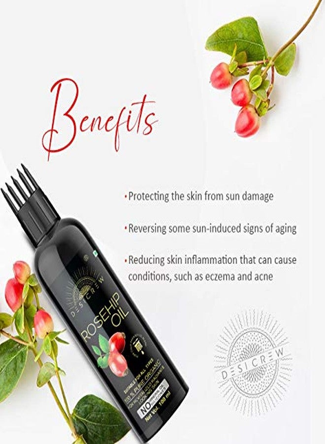 Desicrew Rosehip Oil - WITH COMB APPLICATOR - Cold Pressed - For Face, Nails, Hair and Skin 100mL Pack of 3 Bottle 300ml Hair Oil (300 ml) - Image 5